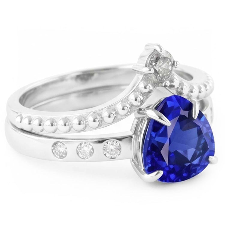 Bague de mariage en diamant sertie de mille milliards de saphirs bleus naturels 2 carats