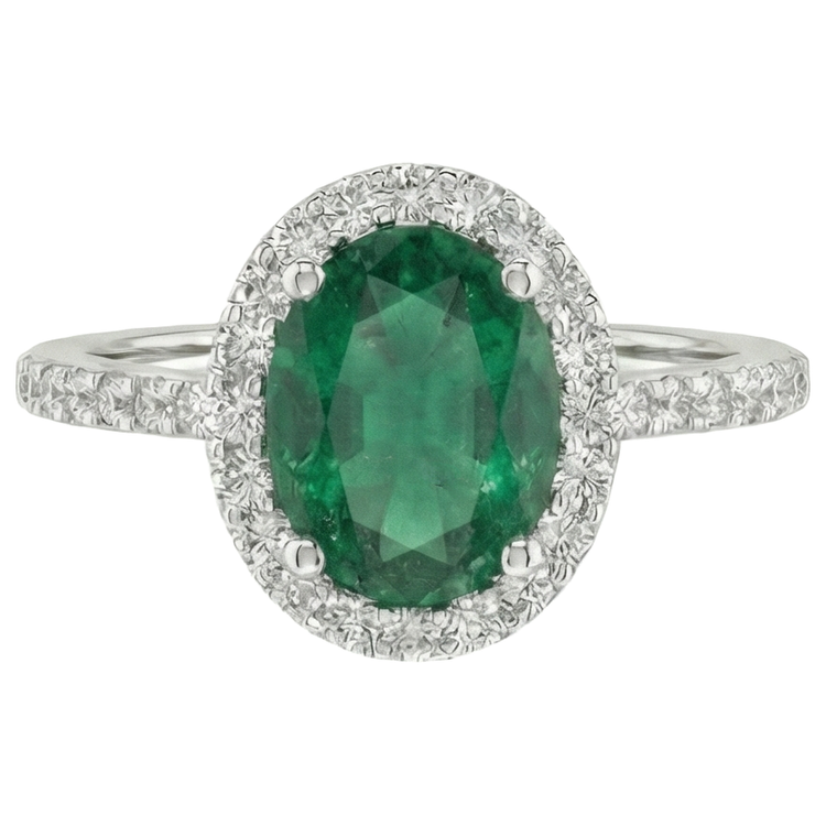 Bague de mariage en émeraude verte ovale de 1.85 ct avec diamants