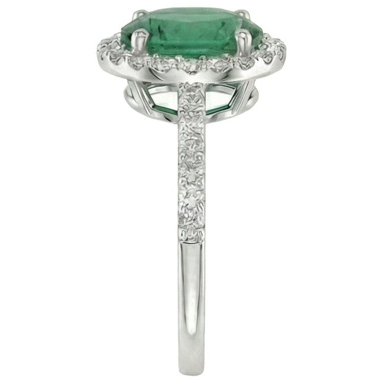 Bague de mariage en émeraude verte ovale de 1.85 ct avec diamants