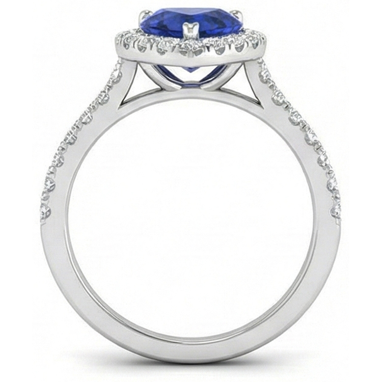 Bague de mariage en forme de coeur avec diamants et saphir de Ceylan en or 3.90 ct 14K