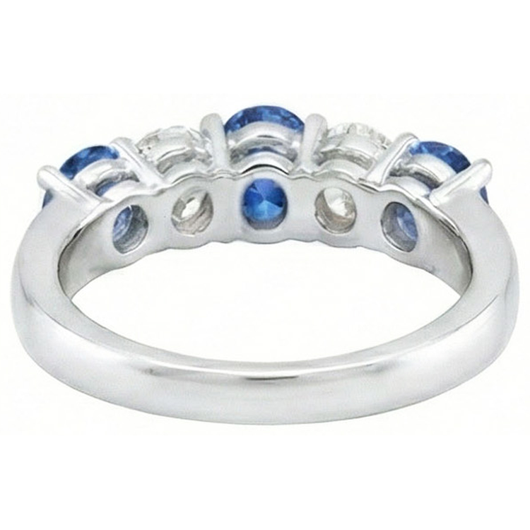 Bague de mariage en or blanc avec diamants saphir de Ceylan 1.50 ct et cinq pierres