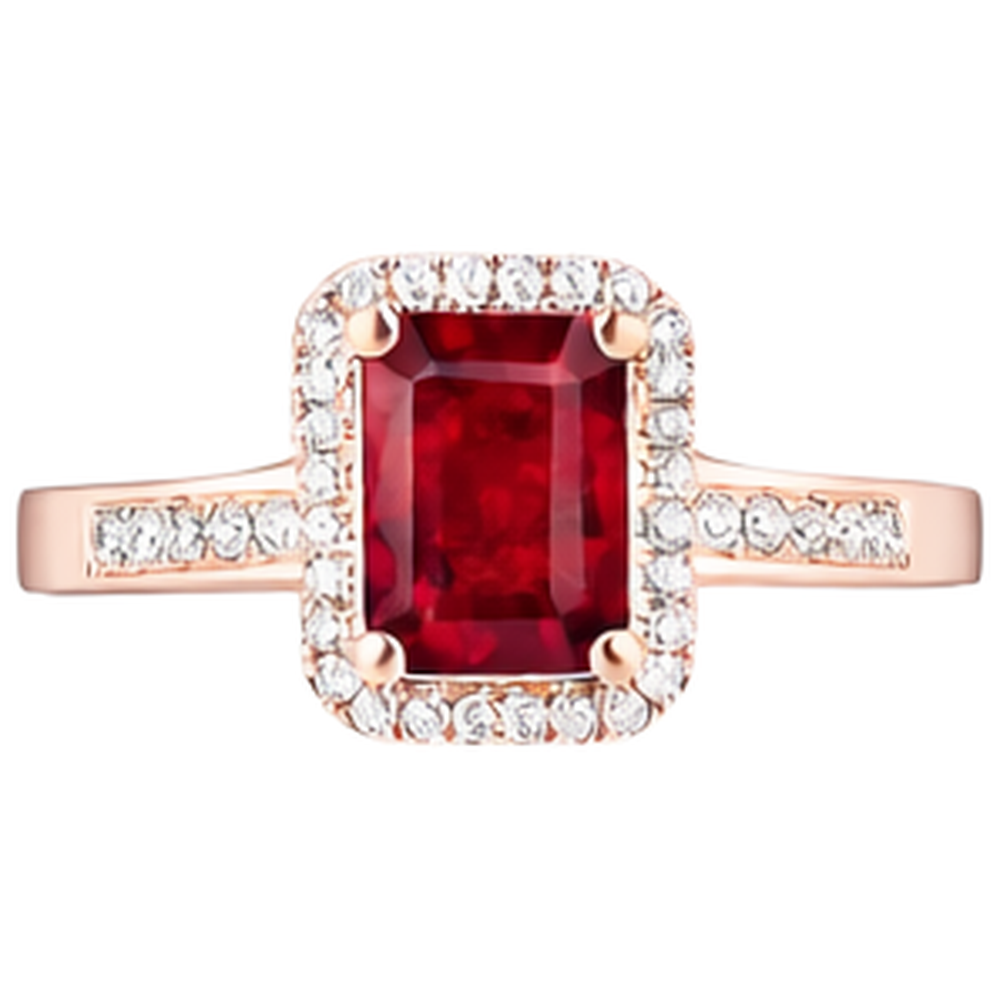 Bague de mariage en or rose 14K avec rubis rouge et diamants taille émeraude 5 ct