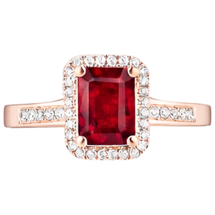 Bague de mariage en or rose 14K avec rubis rouge et diamants taille émeraude 5 ct