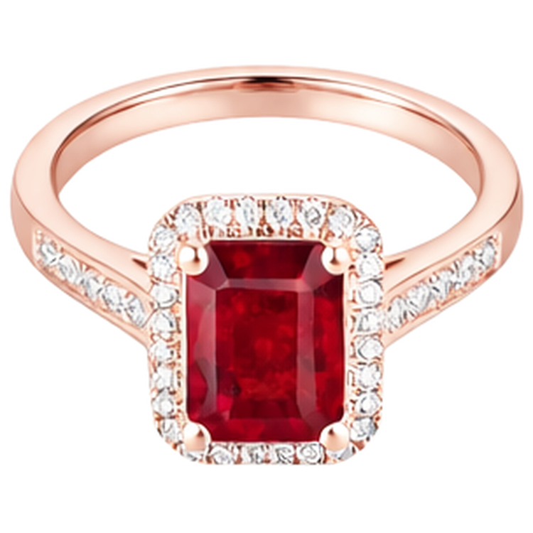 Bague de mariage en or rose 14K avec rubis rouge et diamants taille émeraude 5 ct