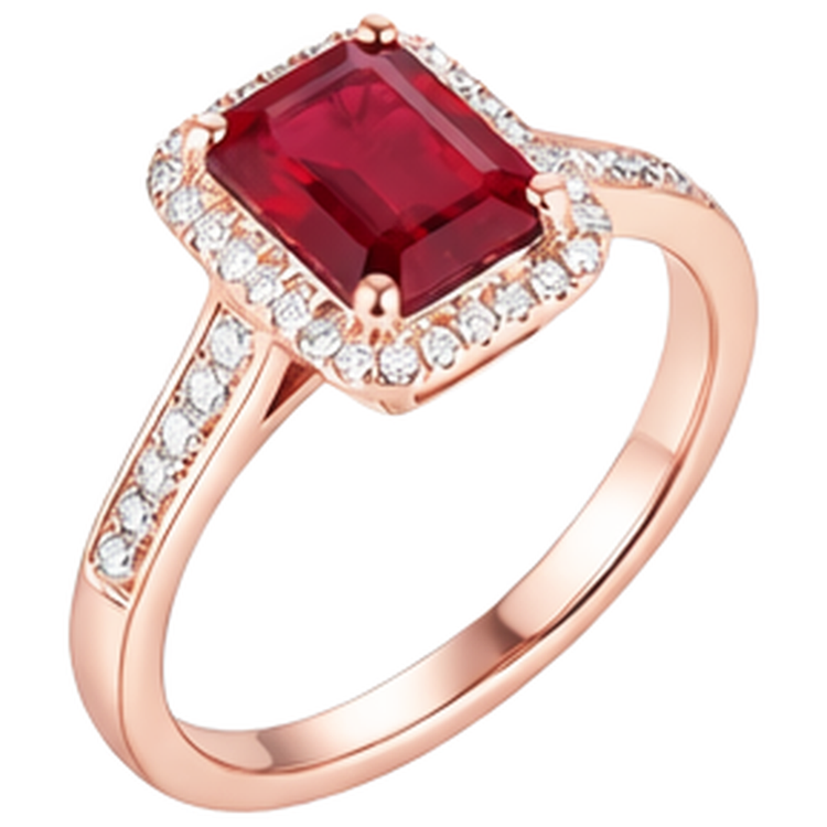 Bague de mariage en or rose 14K avec rubis rouge et diamants taille émeraude 5 ct