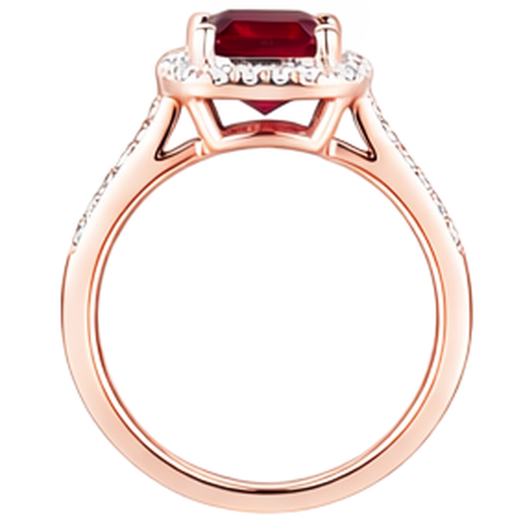 Bague de mariage en or rose 14K avec rubis rouge et diamants taille émeraude 5 ct