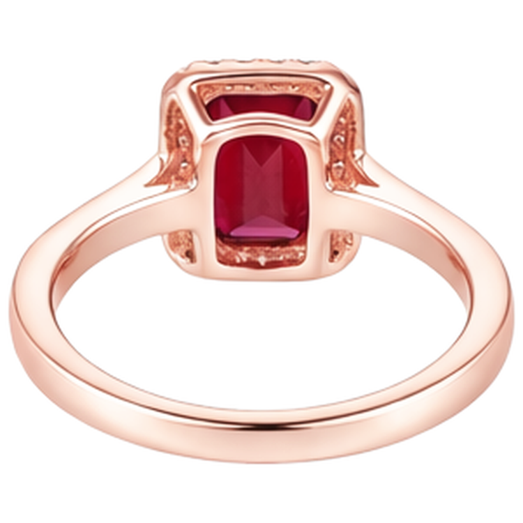 Bague de mariage en or rose 14K avec rubis rouge et diamants taille émeraude 5 ct