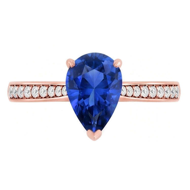 Bague de mariage en pierres précieuses en forme de poire Saphir de Ceylan Bijoux 3 carats