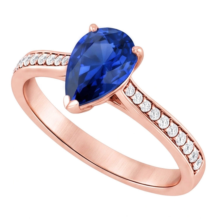Bague de mariage en pierres précieuses en forme de poire Saphir de Ceylan Bijoux 3 carats