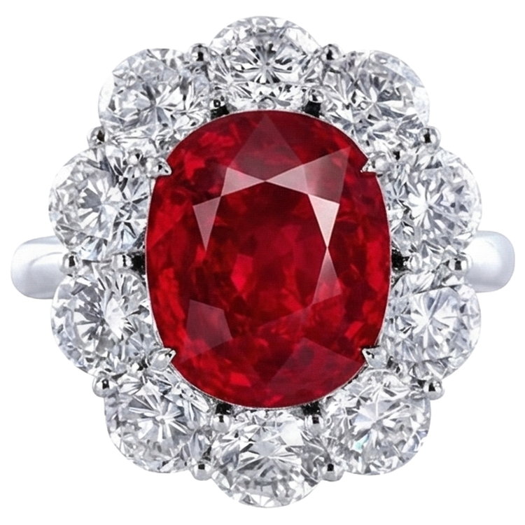 Bague de mariage en rubis de 6.5 ct avec diamants en or blanc 14K Joaillerie fine