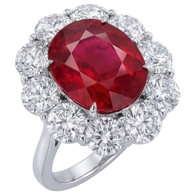 Bague de mariage en rubis de 6.5 ct avec diamants en or blanc 14K Joaillerie fine