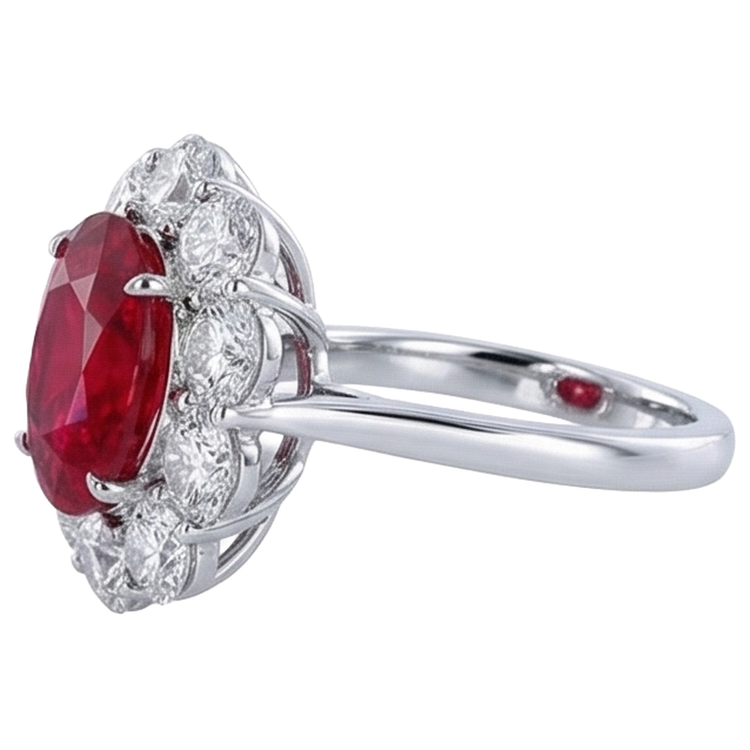 Bague de mariage en rubis de 6.5 ct avec diamants en or blanc 14K Joaillerie fine