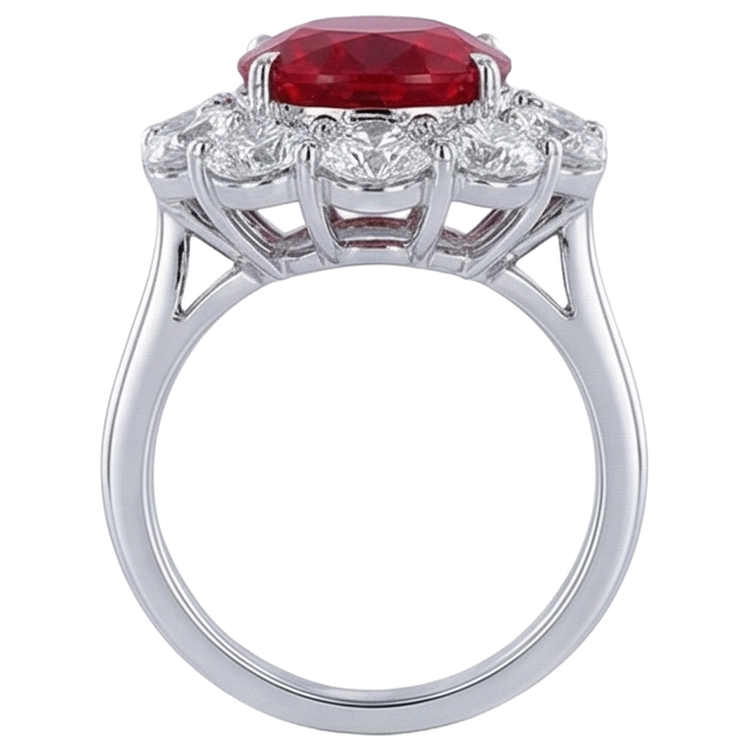 Bague de mariage en rubis de 6.5 ct avec diamants en or blanc 14K Joaillerie fine