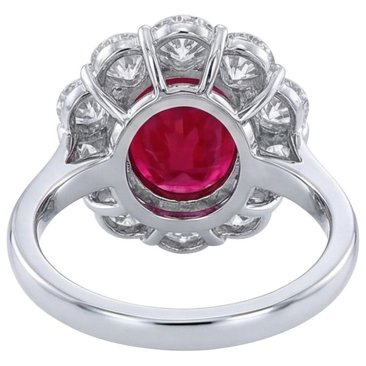 Bague de mariage en rubis de 6.5 ct avec diamants en or blanc 14K Joaillerie fine