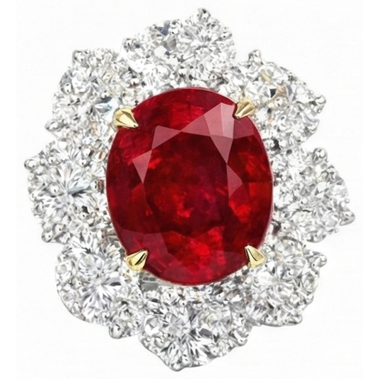 Bague de mariage en rubis ovale naturel avec diamants 6,10 ct en or 14 carats