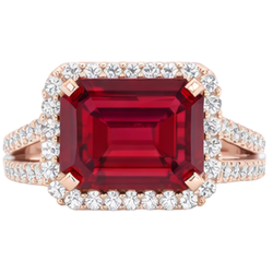 Bague de mariage en rubis rouge taille émeraude 13 carats avec diamants en or rose 14 carats