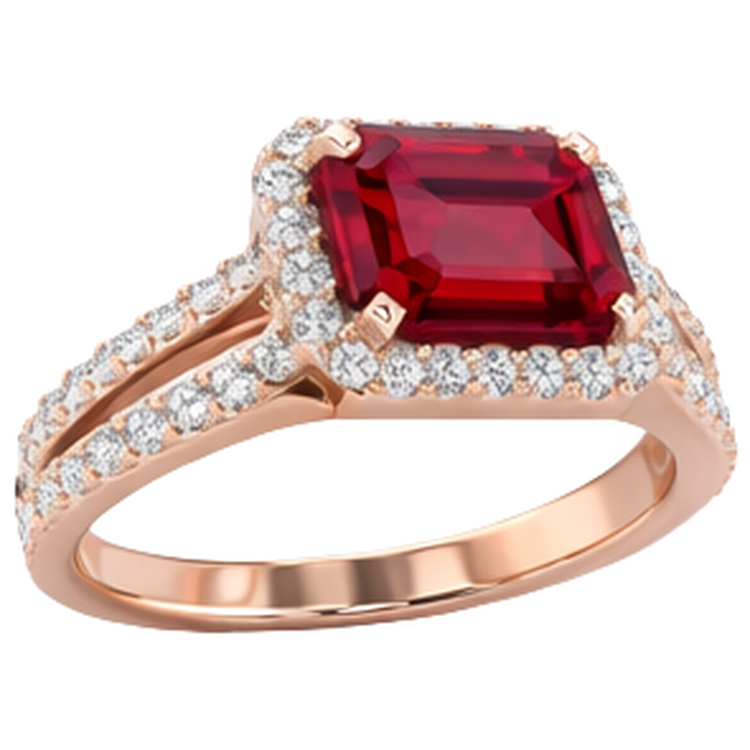 Bague de mariage en rubis rouge taille émeraude 13 carats avec diamants en or rose 14 carats
