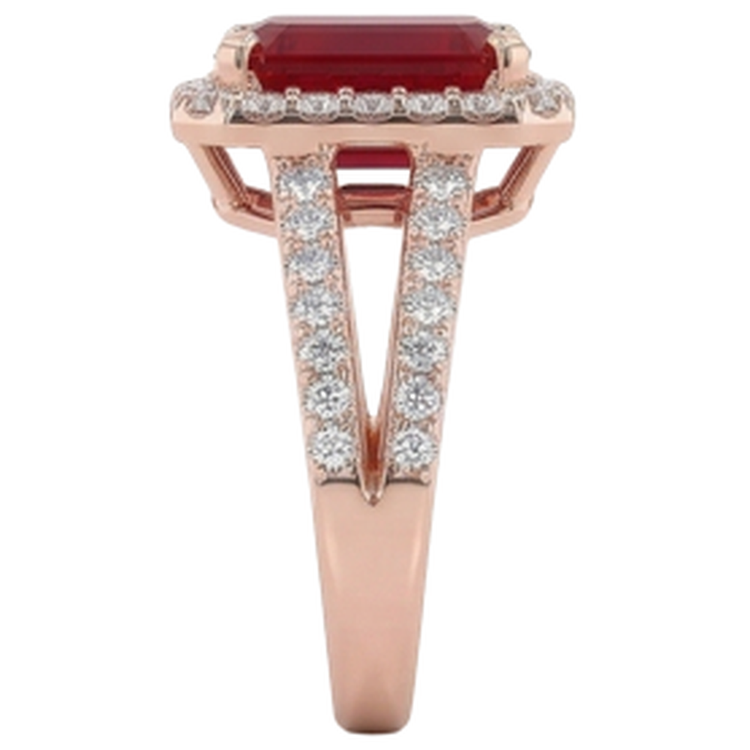 Bague de mariage en rubis rouge taille émeraude 13 carats avec diamants en or rose 14 carats