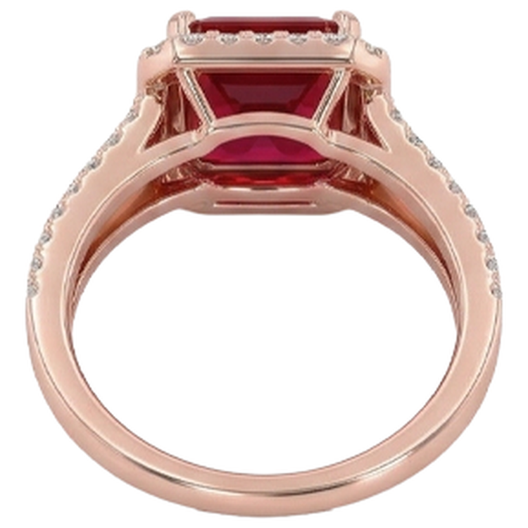 Bague de mariage en rubis rouge taille émeraude 13 carats avec diamants en or rose 14 carats
