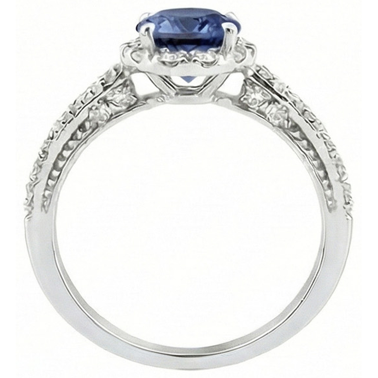 Bague de mariage en saphir de Ceylan Coupe Ronde 4 carats en or blanc 14K