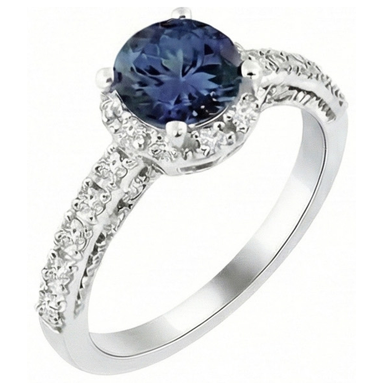 Bague de mariage en saphir de Ceylan Coupe Ronde 4 carats en or blanc 14K
