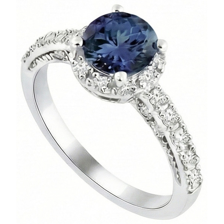 Bague de mariage en saphir de Ceylan Coupe Ronde 4 carats en or blanc 14K