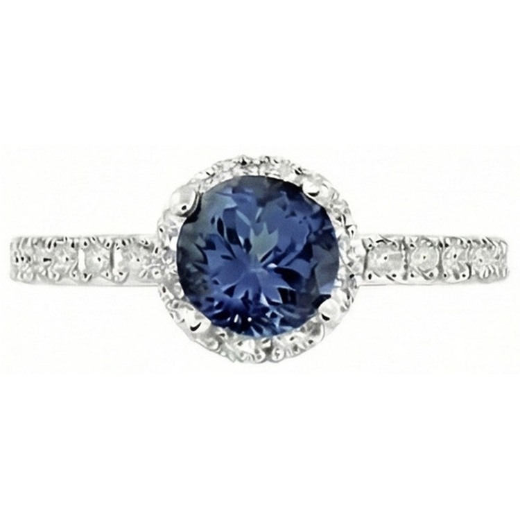 Bague de mariage en saphir de Ceylan Coupe Ronde 4 carats en or blanc 14K