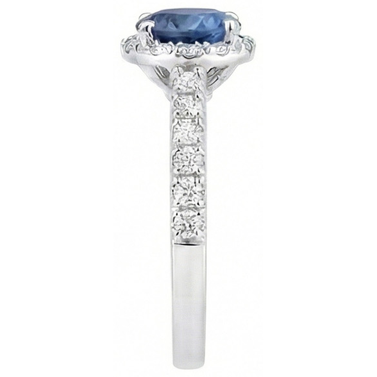 Bague de mariage en saphir de Ceylan Coupe Ronde 4 carats en or blanc 14K