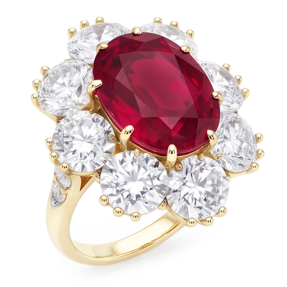 Bague de mariage en saphir rouge de 4.75 ct avec diamants en or blanc 14K