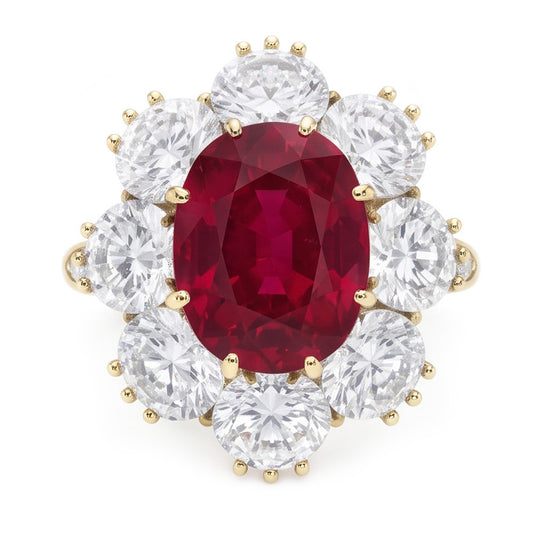 Bague de mariage en saphir rouge de 4.75 ct avec diamants en or blanc 14K