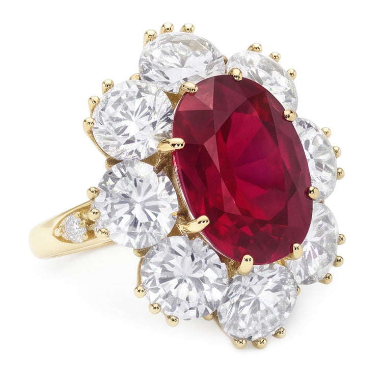 Bague de mariage en saphir rouge de 4.75 ct avec diamants en or blanc 14K