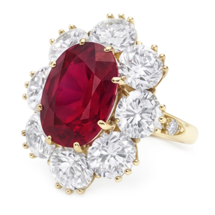 Bague de mariage en saphir rouge de 4.75 ct avec diamants en or blanc 14K