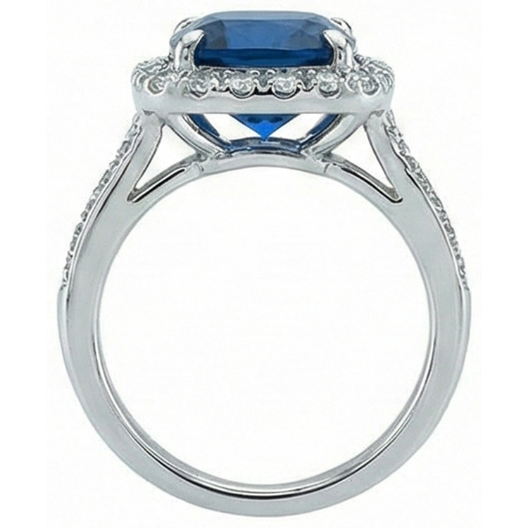 Bague de mariage en saphir taille coussin avec diamant 3 ct. Ou Blanc 14K