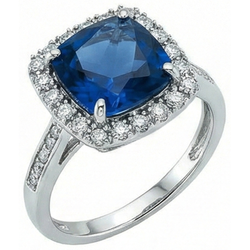 Bague de mariage en saphir taille coussin avec diamant 3 ct. Ou Blanc 14K