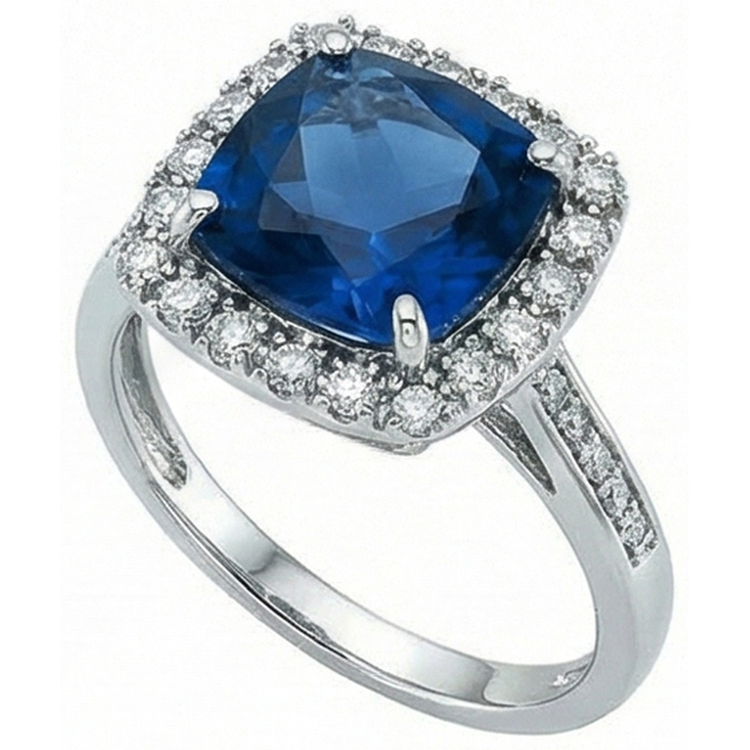 Bague de mariage en saphir taille coussin avec diamant 3 ct. Ou Blanc 14K