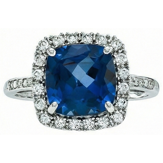 Bague de mariage en saphir taille coussin avec diamant 3 ct. Ou Blanc 14K