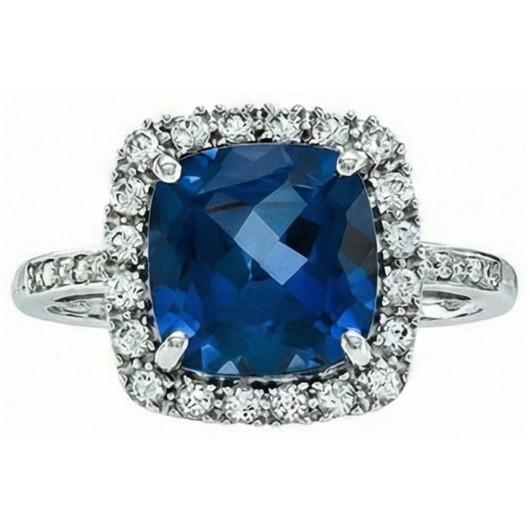 Bague de mariage en saphir taille coussin avec diamant 3 ct. Ou Blanc 14K