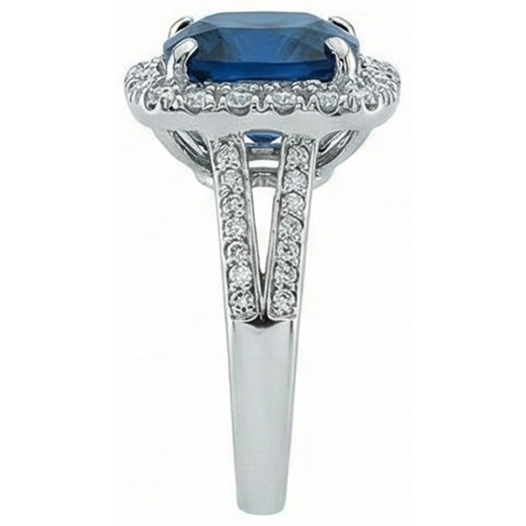 Bague de mariage en saphir taille coussin avec diamant 3 ct. Ou Blanc 14K