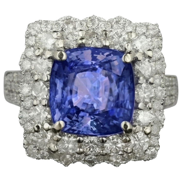 naturel cushion tanzanite 9.75carats bague angle de côté