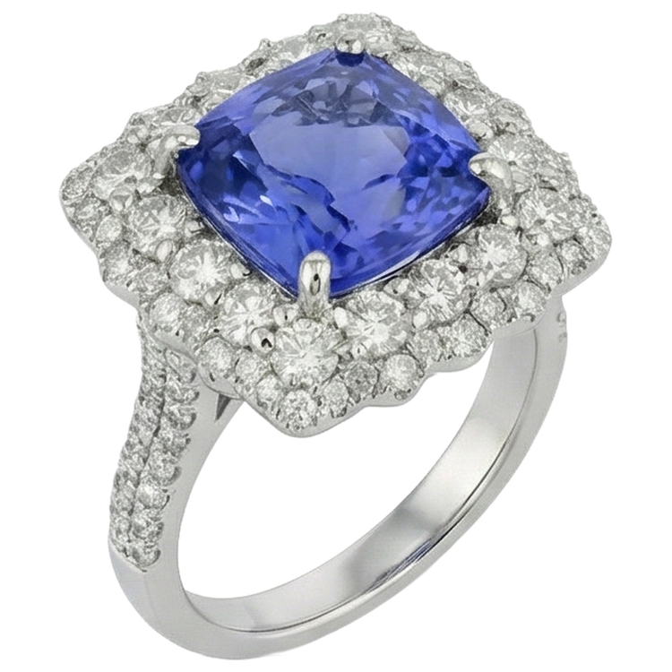 naturel cushion tanzanite 9.75carats bague vue de dessus