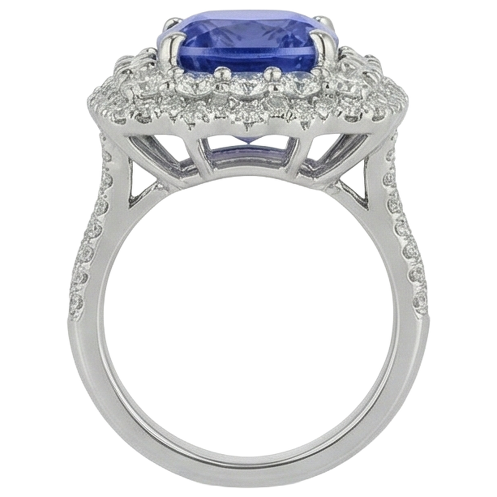 naturel cushion tanzanite 9.75carats bague vue de profil