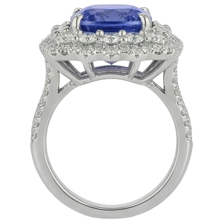 naturel cushion tanzanite 9.75carats bague vue de profil