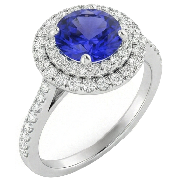 Bague de mariage en tanzanite et diamants Coupe Ronde 19 carats en or blanc 14 carats