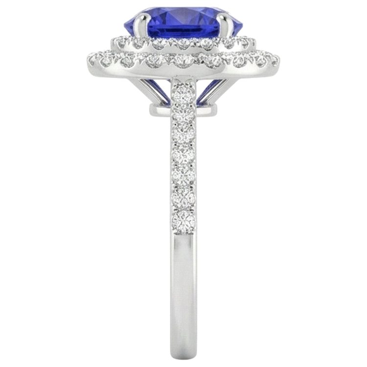 Bague de mariage en tanzanite et diamants Coupe Ronde 19 carats en or blanc 14 carats