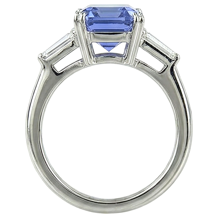 Bague de mariage en tanzanite trois pierres et diamant baguette 2 ct