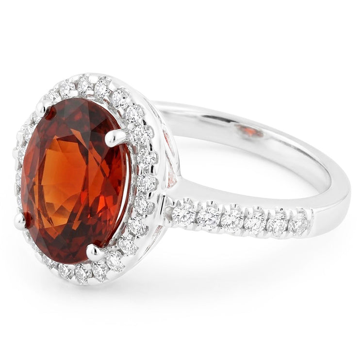 Bague de mariage grenat ovale en or blanc 14K avec diamants de 13.25 ct