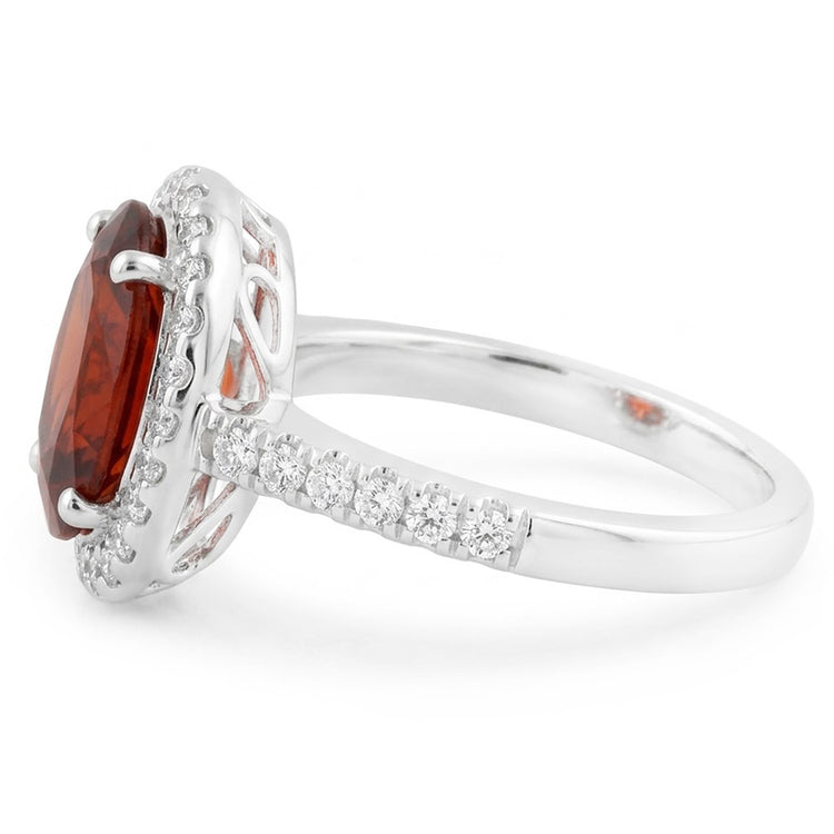 Bague de mariage grenat ovale en or blanc 14K avec diamants de 13.25 ct