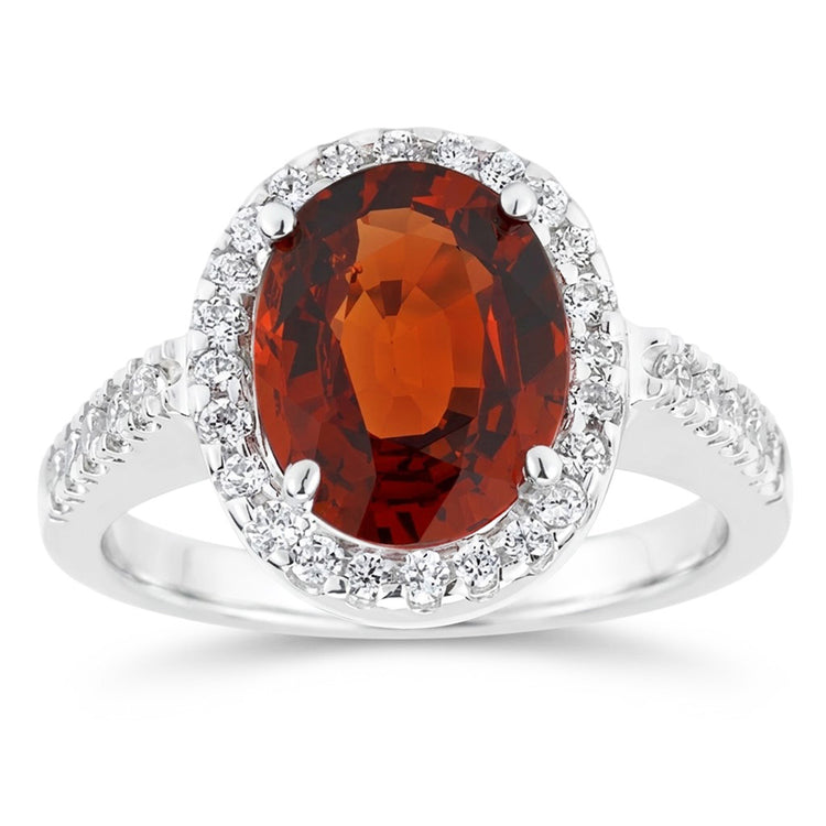Bague de mariage grenat ovale en or blanc 14K avec diamants de 13.25 ct