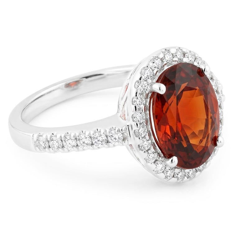 Bague de mariage grenat ovale en or blanc 14K avec diamants de 13.25 ct