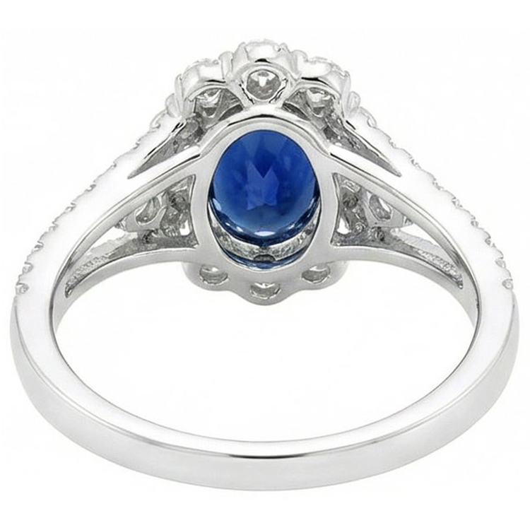 Bague de mariage ovale 2 ct avec saphir de Ceylan et diamants en or blanc 14K